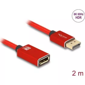   Delock DisplayPort bővítőkábel 8K 60 Hz 2 m piros fém retesz nélküli