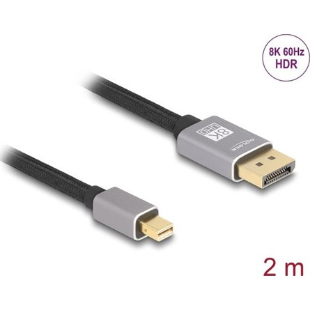 Delock Mini DisplayPort - DisplayPort-kábel 8K 60 Hz 2 m szürke fém retesz nélküli