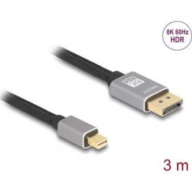   Delock Mini DisplayPort - DisplayPort-kábel 8K 60 Hz 3 m szürke fém retesz nélküli