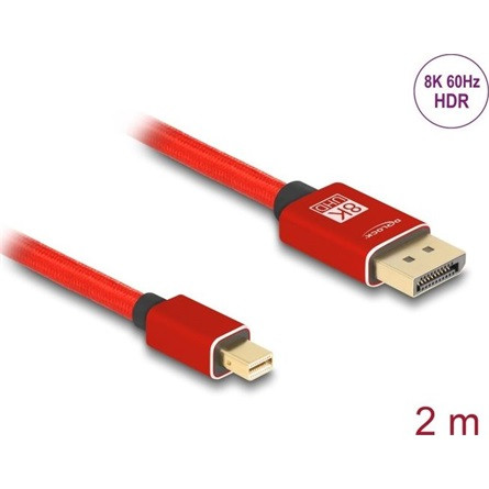 Delock Mini DisplayPort - DisplayPort-kábel 8K 60 Hz 2 m piros fém retesz nélküli