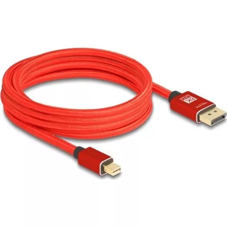 Delock Mini DisplayPort - DisplayPort-kábel 8K 60 Hz 3 m piros fém retesz nélküli