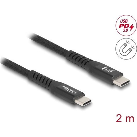 Delock USB 2.0 kábel USB Type-C  apa   apa mágneses textil borítással PD 3.0 60 W 2 m