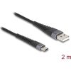 Delock USB 2.0 kábel A-típusú USB apa - USB Type-C  apa meghosszabbított hajlítás védelemmel 2 m