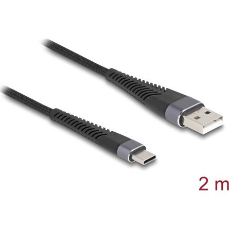 Delock USB 2.0 kábel A-típusú USB apa - USB Type-C  apa meghosszabbított hajlítás védelemmel 2 m
