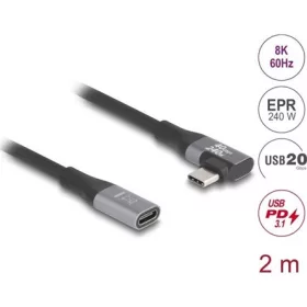   Delock USB 20 Gbps bővítőkábel, ívelt bal / jobb, USB PD 3.1 Extended Power Range 240 W 2 m
