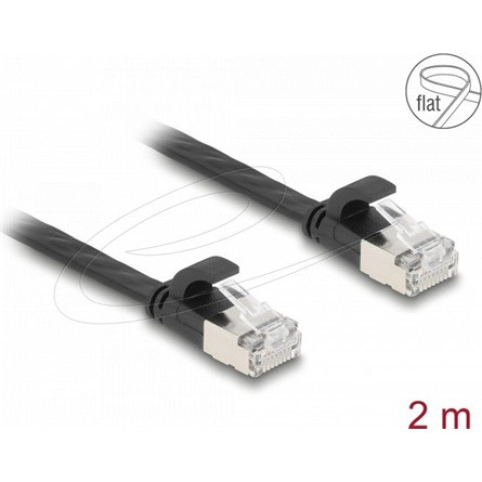 Delock RJ45 lapos patch kábelcsatlakozó a dugóhoz Cat.6A U/FTP 2 m fekete
