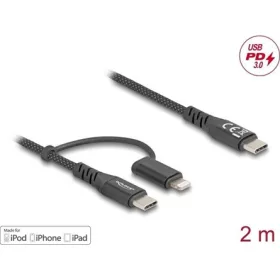   Delock 2 az 1-ben USB kábel USB Type-C  - USB Type-C  / Lightning  iPhone  és iPad  eszközökhöz 2 m MFi 60 W