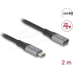   Delock USB 40 Gbps bővítő kábel USB Type-C  apa - anya PD 3.1 240 W 2 m szürke fém