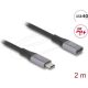 Delock USB 40 Gbps bővítő kábel USB Type-C  apa - anya PD 3.1 240 W 2 m szürke fém