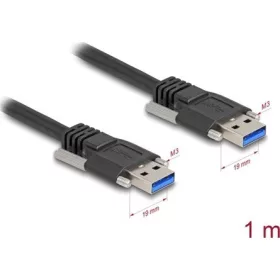   Delock USB 5 Gbps kábel A-típusú apa - A-típusú apa 19 mm-es csavar távolsággal / M3-as csavarok 1 m, fekete