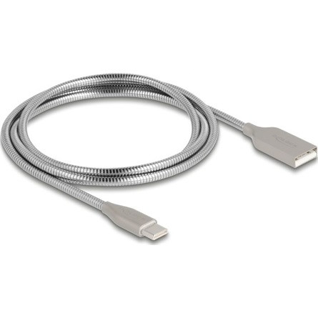 Delock USB 2.0 kábel fém köpennyel USB Type-A dugasz USB Type-C  dugóhoz PD 3.0 60 W 1 m ezüst