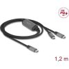 Delock USB-C  Y-kábel 1 x apa - 2 x apa PD 3.0 100 W intelligens tápelosztás 1,2 m
