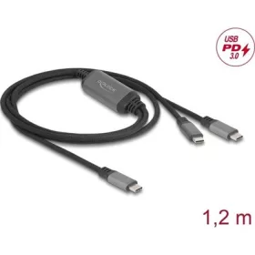   Delock USB-C  Y-kábel 1 x apa - 2 x apa PD 3.0 100 W intelligens tápelosztás 1,2 m