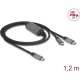 Delock USB-C  Y-kábel 1 x apa - 2 x apa PD 3.0 100 W intelligens tápelosztás 1,2 m