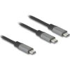 Delock USB-C  Y-kábel 1 x apa - 2 x apa PD 3.0 100 W intelligens tápelosztás 1,2 m