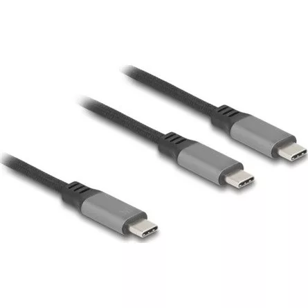 Delock USB-C  Y-kábel 1 x apa - 2 x apa PD 3.0 100 W intelligens tápelosztás 1,2 m