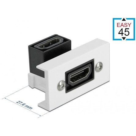 Delock HDMI 2.0 -> HDMI 2.0 F/F Easy 45 modul fehér-fekete 90°, 22,5x45mm