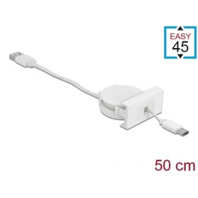   Delock Retractable  USB-A 2.0 -> USB-C M/F Easy 45 modul 0.5m fehér