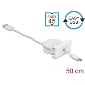   Delock USB-A 2.0 -> USB-B 2.0 micro M/M Easy 45 modul 0.5m fehér visszahúzható