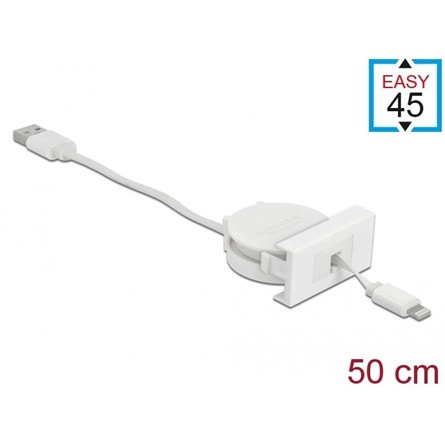 Delock USB-A 2.0 -> Lightning M/M Easy 45 modul 0.5m fehér visszahúzható