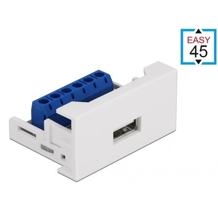 Delock USB-A 2.0 -> Terminal block 6pin F/F Easy 45 modul fehér 22.5x45mm