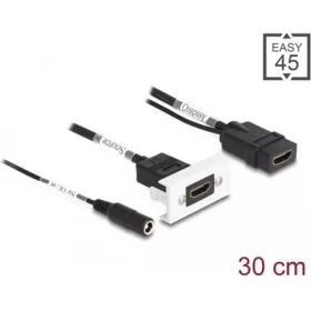   Delock HDMI 2.0 5V DC -> HDMI 2.0 F/F Easy 45 modul fehér-fekete 2,1x5,5mm