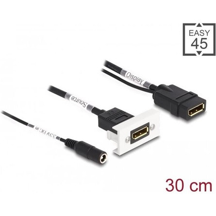 Delock DisplayPort 1.2 DC 5,5x2,1mm -> DisplayPort 1.2 F/F Easy 45 modul 0.3m fehér