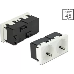   Delock 45 x 45 mm méretű, 2 modulos 45  elrendezésű Easy 45 földelt hálózati csatlakozóaljzat