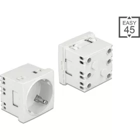   Delock 45 x 45 mm méretű, bővíthető, 45  elrendezésű Easy 45 földelt hálózati csatlakozóaljzat
