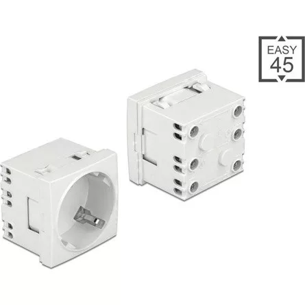 Delock 45 x 45 mm méretű, bővíthető, 45  elrendezésű Easy 45 földelt hálózati csatlakozóaljzat