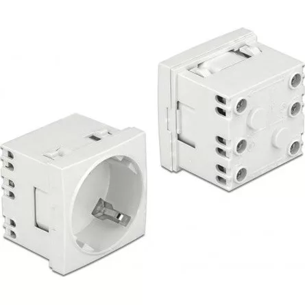 Delock 45 x 45 mm méretű, bővíthető, 45  elrendezésű Easy 45 földelt hálózati csatlakozóaljzat