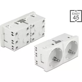   Delock 45 x 45 mm méretű, 2 modulos, bővíthető, 45  elrendezésű Easy 45 földelt hálózati csatlakozóaljzat