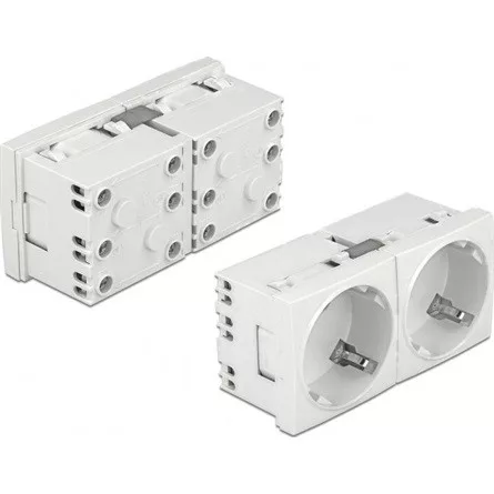 Delock 45 x 45 mm méretű, 2 modulos, bővíthető, 45  elrendezésű Easy 45 földelt hálózati csatlakozóaljzat