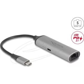   Delock USB Type-C  hálózati adapter 5 Gigabit LAN 1 x RJ45 tápszolgáltatóval PD 3.1 140 watt