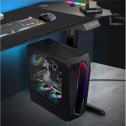 Spirit of Gamer Számítógépház - INFINITY Black (fekete, ablakos, 8x12cm ventilátor, alsó táp,  ATX, 1xUSB3.0, 2xUSB2.0)