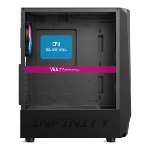 Spirit of Gamer Számítógépház - INFINITY Black (fekete, ablakos, 8x12cm ventilátor, alsó táp,  ATX, 1xUSB3.0, 2xUSB2.0)
