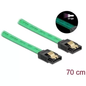   Delock SATA3 -> SATA3 F/F adatkábel 0.7m zöld UV fényhatással