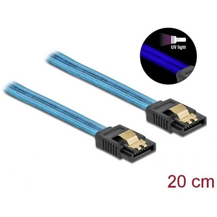 Delock SATA3 -> SATA3 F/F adatkábel 0.2m kék UV fényhatással