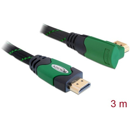 Delock HDMI 1.4 - HDMI 1.4 M/M video kábel 3m fekete egyenes/90°jobb