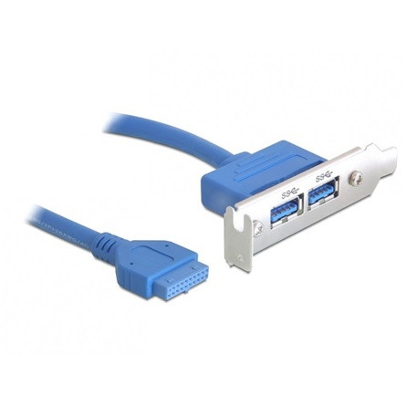Delock ADA Delock 82976 USB3.0 pin header 19pin 1x belső > 2x USB3.0-A anya külső Low Profile kivezetés