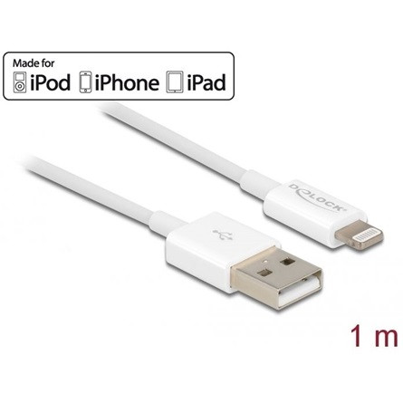 Delock USB-A 2.0 -> Lightning M/M adatkábel 1m fehér