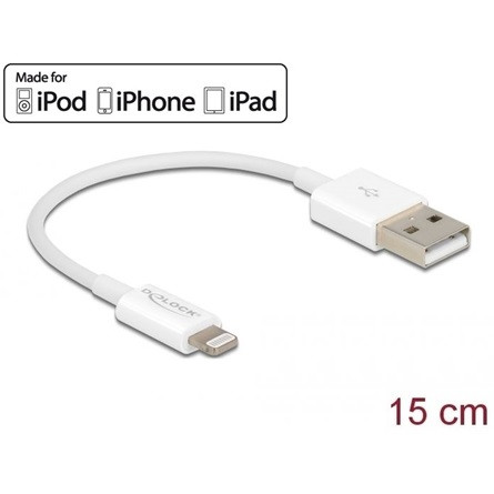 Delock USB-A 2.0 -> Lightning M/M adatkábel 0.15m fehér