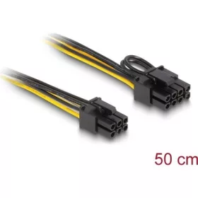   Delock Power 6pin PCIe -> Power 6+2pin PCIe M/M tápkábel 0.5m sárga-fekete