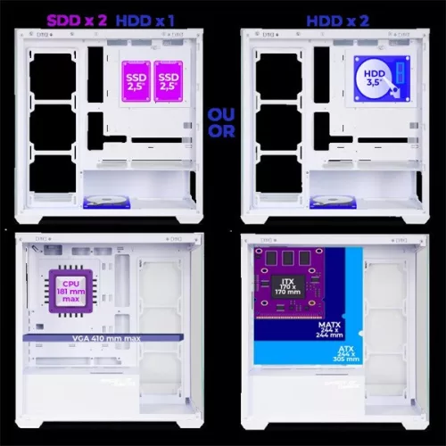 Spirit of Gamer Számítógépház - SPARK Arctic (fehér, ablakos, 9x12cm ventilátor, alsó táp,  ATX, 2xUSB3.0, 1xUSB-C)