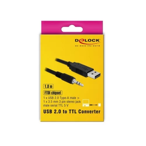 Delock Átalakító - 83115 (USB2.0 -> Soros-TTL 3.5mm sztereo jack konverter, 5V, 1,8m)