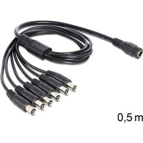   Delock DC 5,5x2,1mm -> 6db DC 5,5 x 2,1mm F/M splitter 0.5m fekete