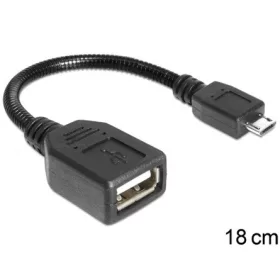   Delock USB-B 2.0 micro -> USB-A 2.0 M/F adatkábel 0.15m fekete OTG