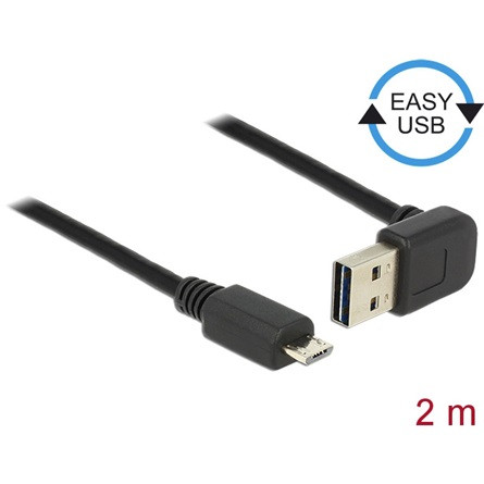 Delock Easy-USB A -> USB-B 2.0 micro M/M adatkábel 2m fekete 90°/egyenes