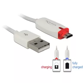   Delock Kábel - 83604 (USB-A 2.0 -> USB Micro-B, apa/apa, adat és töltőkábel LED visszajelzéssel, Fehér, 1m)