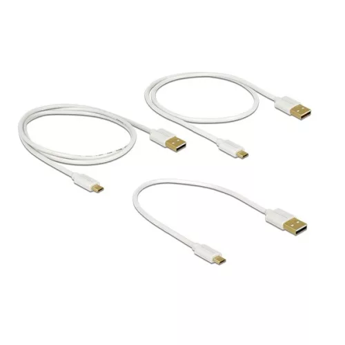 Delock Kábel - 83679 (USB2.0 - microUSB töltő és adat kábel készlet, 30/60/90cm, fehér)